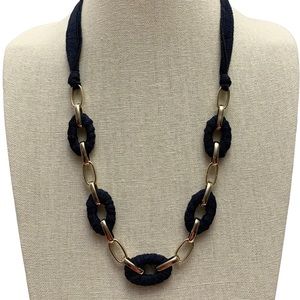 Ann Taylor navy blue gold cloth wrapped chunky chain nautical necklace coastal